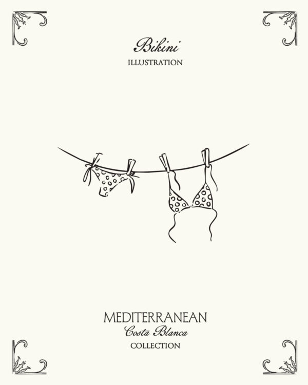 Minimal bikini illustration inspired by Mediterranean summer lifestyle and the coastal atmosphere of Spain’s Costa Blanca