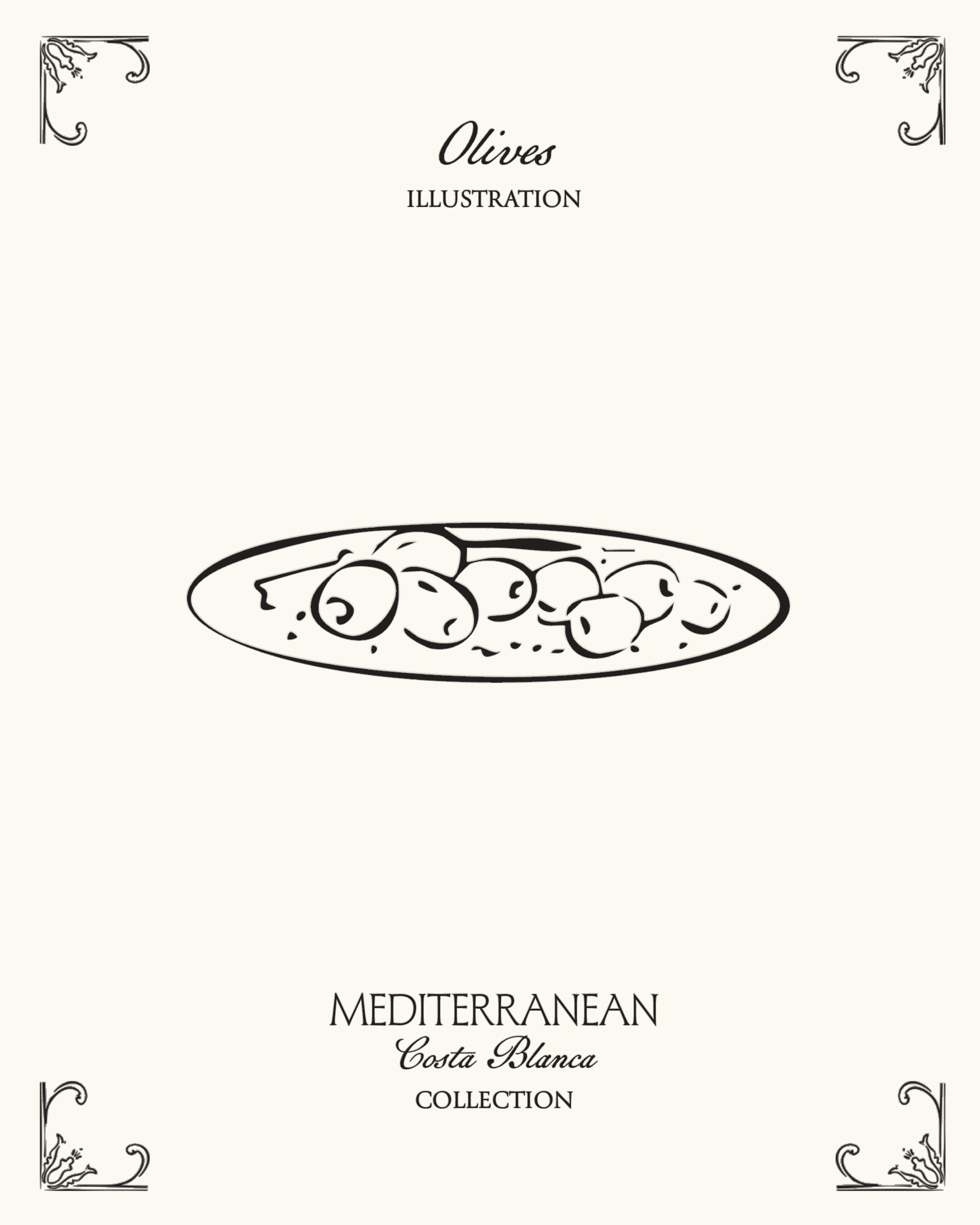 Minimal olives illustration inspired by Mediterranean cuisine and the coastal lifestyle of Spain’s Costa Blanca