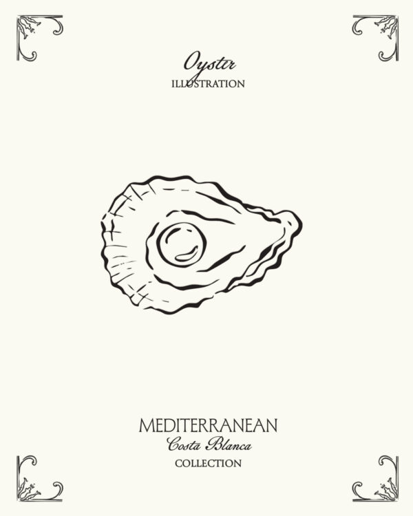 Minimal oyster illustration with pearl inspired by Mediterranean coastal aesthetics and luxury seaside lifestyle