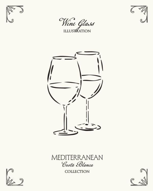 Minimal wine glass illustration inspired by Mediterranean dining culture and the coastal lifestyle of Spain’s Costa Blanca